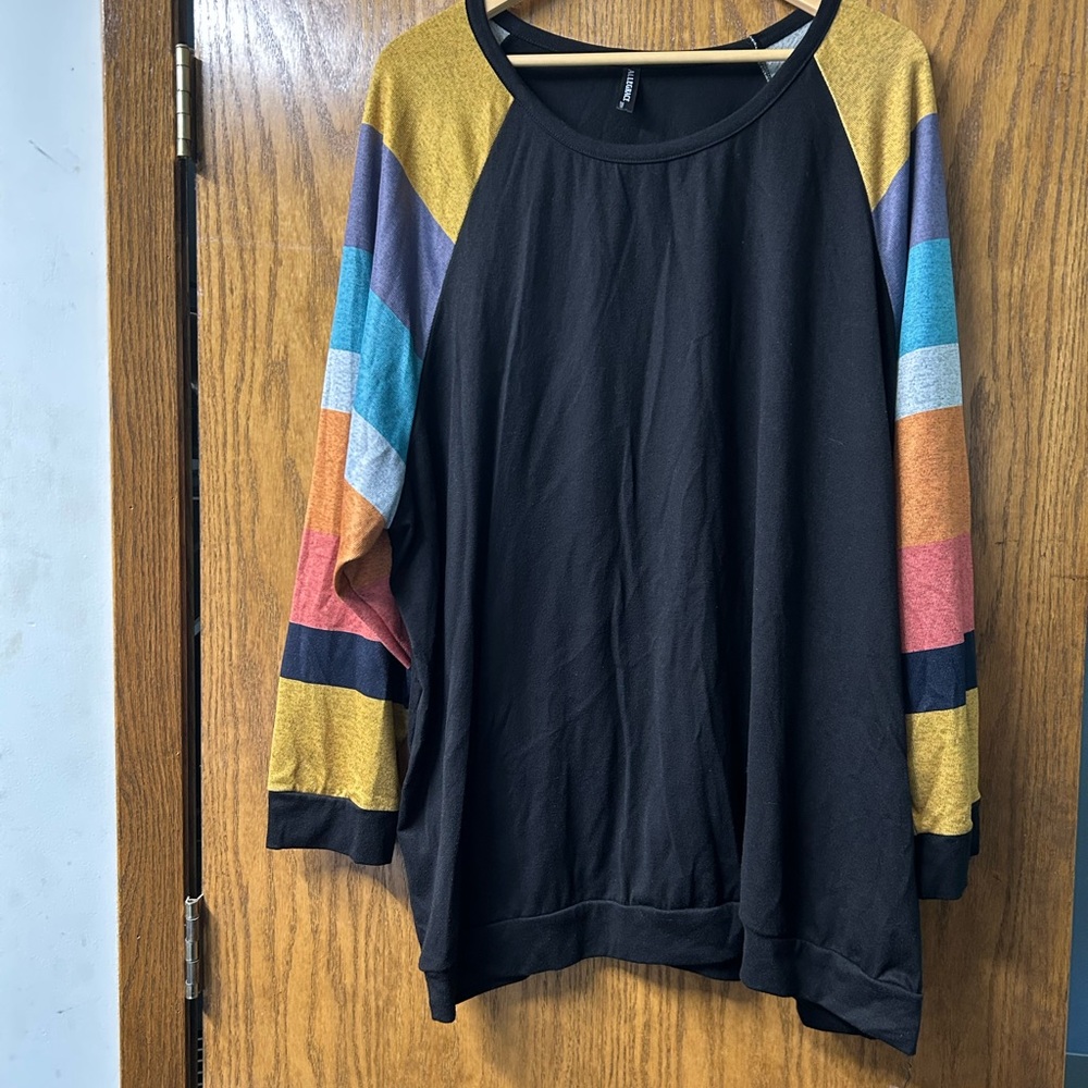 Colorful Striped Sleeve Women's Top